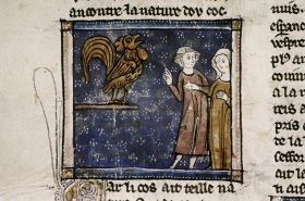 Richard threatens to make a horrible loud noise like the cock, rather than sing (i.e. write prose rather than lyric).